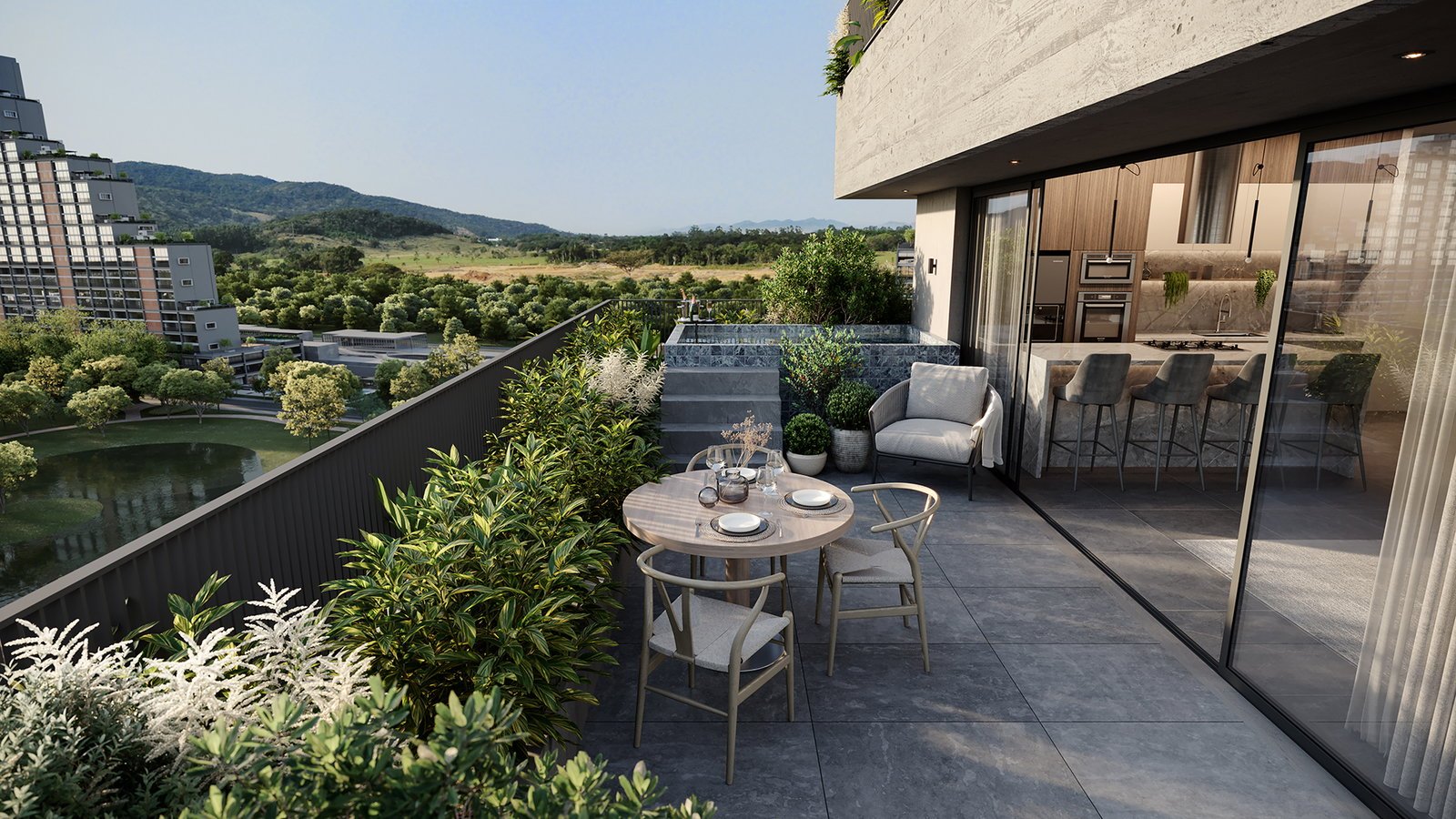 vokkan-vertice-terraco-piscina-02 Apartamento Vértice Residence Vivapark Porto Belo (SC) – VOKKAN